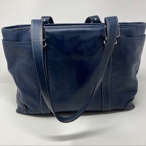 Vintage Coach Blue Leather Double Straps Large Tote